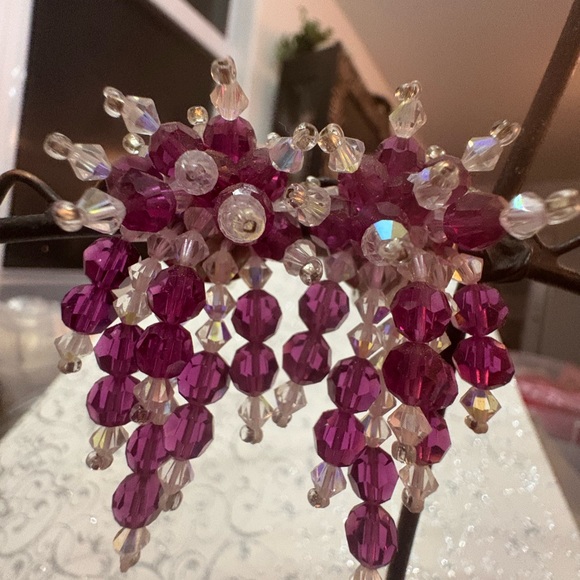 Vintage Raspberry Crystal & Clear Cluster Beauty Sm drop New Earring - Picture 8 of 12